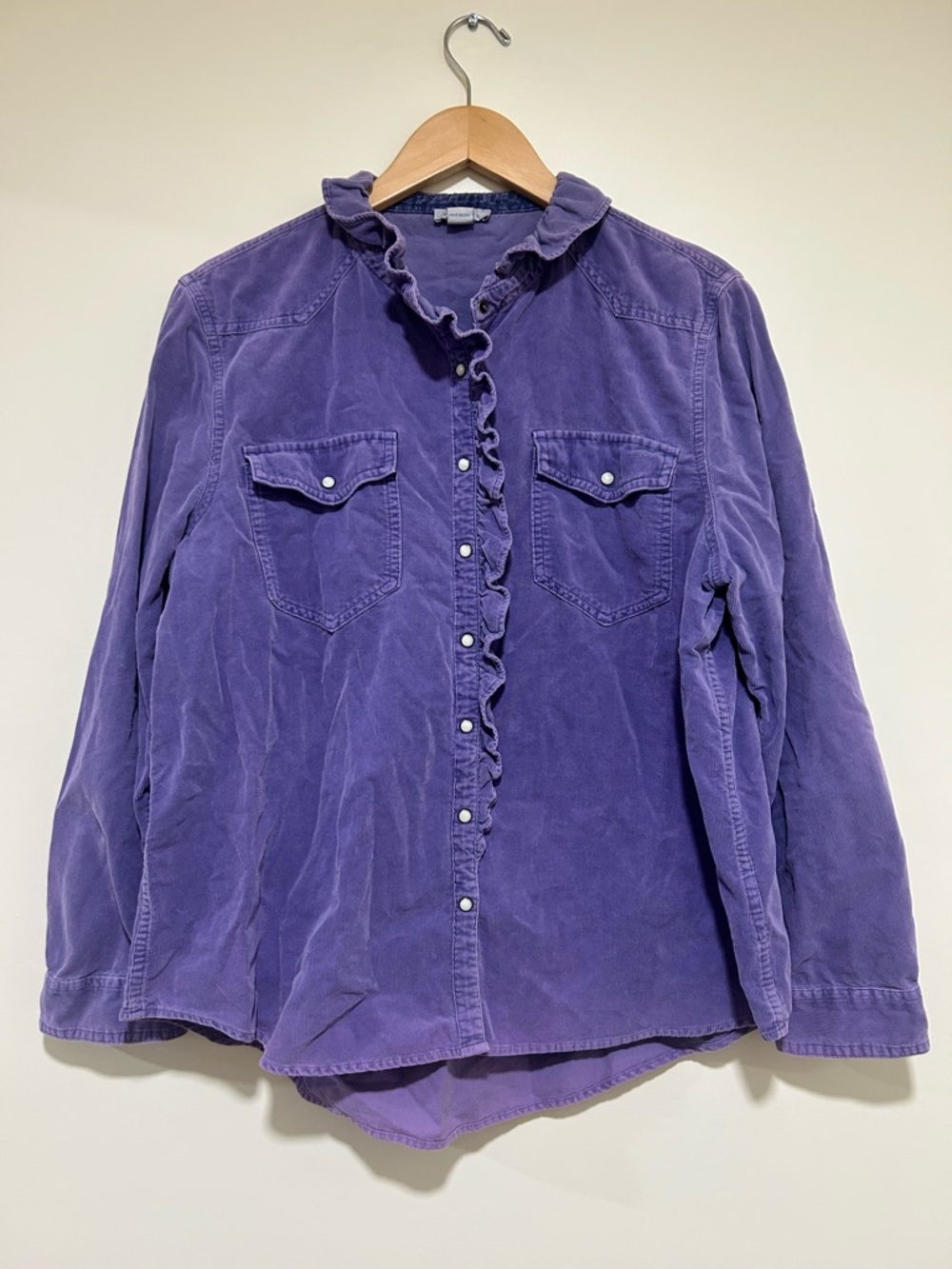 Sundance Ombeline Corduroy Ruffle-Trim Button Down Purple Shirt Size Large - Picture 2 of 6